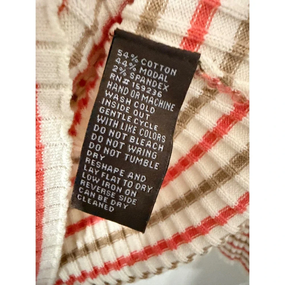 J‎ McLaughlin Women's Striped Ribbed Knit Sweater Size Small Coral Brown Cream